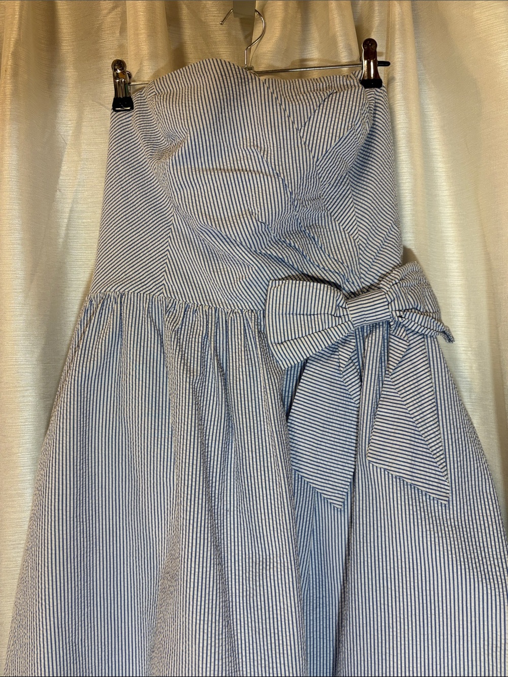 Lilly Pulitzer Henrietta Blue Seersucker Strapless Bow Dress Large - Picture 6 of 15